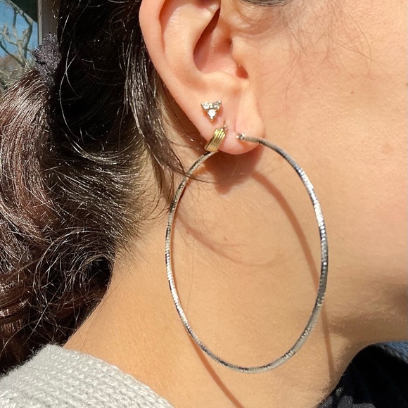 Sterling Silver 2.5" Large .925 Textured Hoops - Picture 7 of 10